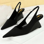 Women Pumps with Hollow Back Strap and High Heels in Silk Satin
