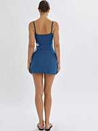 Knit Scoop Neck Spaghetti Strap Abstract Print Bodycon Mini Dress