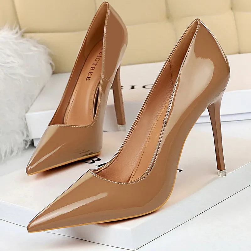 Patent Leather High Heel Stiletto Pumps for Women in Office OL Fashion