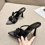 Candy Color Flower Pointed Toe Thin Heel Slippers for Women