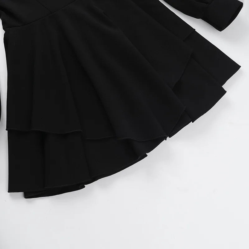 Sexy Low Cut Long Sleeve Pleated Mini Dress Women Elegant Wrap Waist Slim Party Vestido Spring Fall Harajuku Y2K Clothes