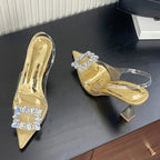 Spring Square CRYSTAL Women Pointed Toe Pumps Sandals High Heels
