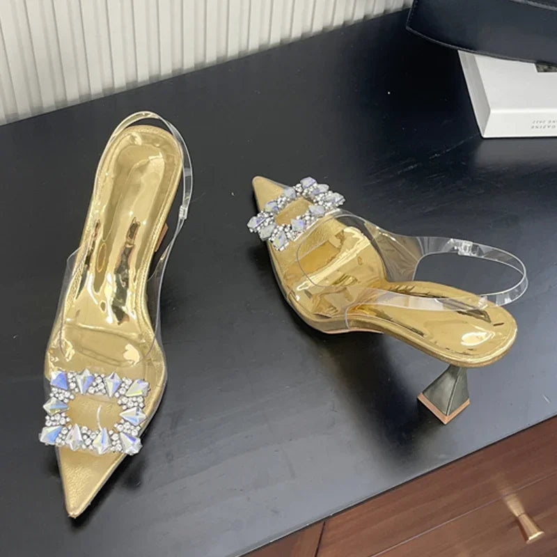 Spring Square CRYSTAL Women Pointed Toe Pumps Sandals High Heels