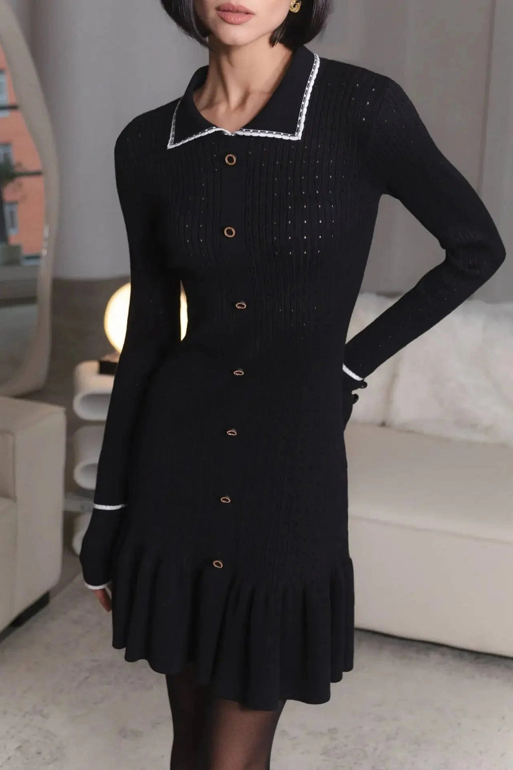 Elegant Slim Fit Mini Dress with Long Sleeves