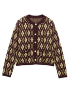 Check Plaid Knitted Cardigans Women Single Breasted Casual Loose Elegant Sweaters Long Sleeve Chic Coats 2024 Winter Lady Tops