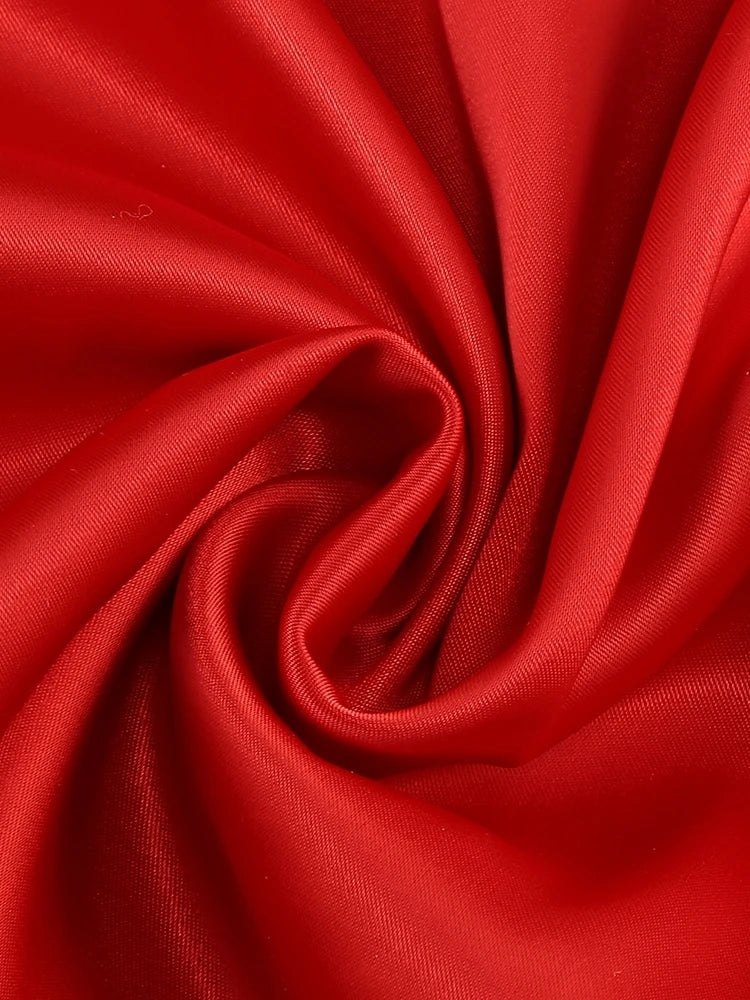 Red Satin Gown Dress with One Shoulder and Sequin/Rhinestone Details