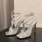 Rhinestone Buckle Narrow Band Sandals for Women