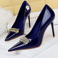 Rhinestone Women Pumps in Patent Leather with High Heels for Luxury Banquets