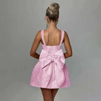 Jacquard Strapless Bow Back Fit and Flare Mini Dress
