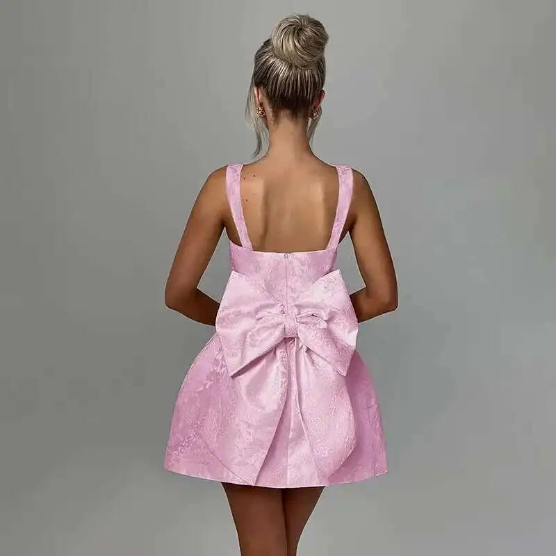 Jacquard Strapless Bow Back Fit and Flare Mini Dress