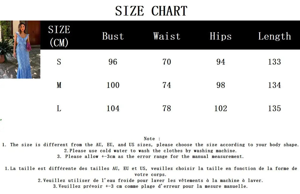 Blue Hollow Out Embroidered Midi Dress Women Summer New V Neck Sleeveless Ruffle Long Dresses Elegant Fashion Holiday Vestidos