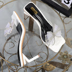 Autumn women's bow gauze elegant fashion slippers with square heel
