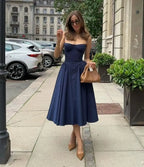 Spaghetti Strap Bustier A-Line Midi Dress