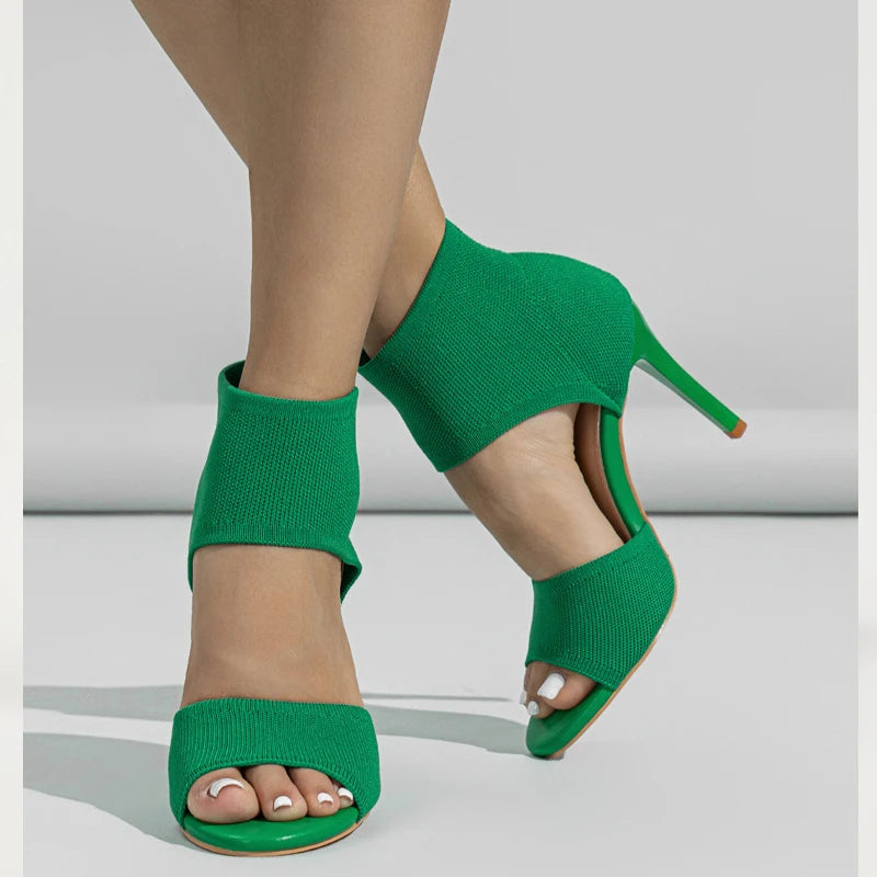 Fashion Ankle Boots Women Comfort Peep Toe Knitted Stretch Stilettos Thin Heels