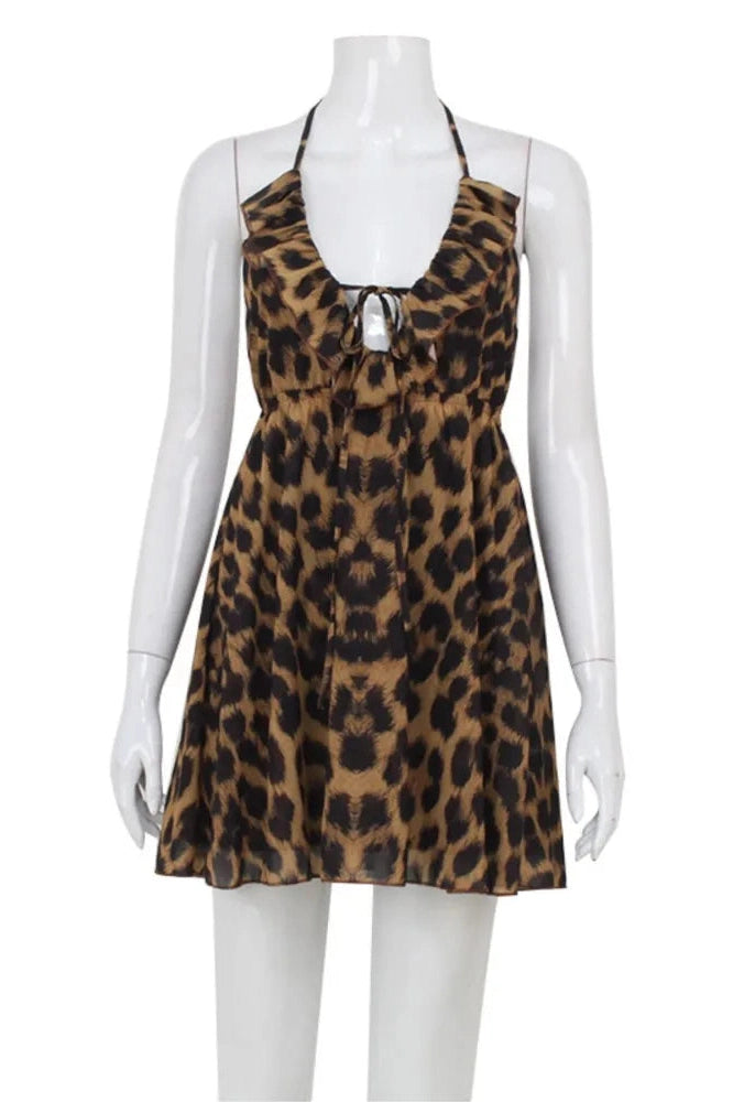 Deep V-Neck Backless Lace-Up Mini Dress