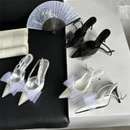 Mesh Butterfly-knot Woman Pumps with Pointed Toe and Thin High Heels