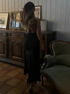 Halter Neck Metal Ring Waist Cut Out Plunging V-Neck Maxi Dress