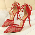 Cross Straps Women Sandals Mesh Lace High Heels Stiletto Party Shoes