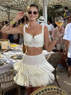 Knitted Tassels Fringe Multi Layers Two Piece Skirt Set