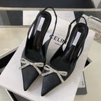 CRYSTAL Butterfly-knot Women Pumps with Sexy Pointed Toe and Slingbacks, Low Thin Heel