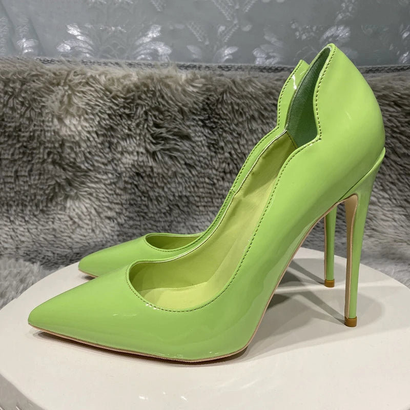 Light Green Women Side Curl Cut Pointy Toe High Heel Formal Dress Shoes