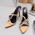 Crystal Hollow Out Narrow Band Women Slippers Sandals
