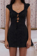 Elegant Lace Tie-Up Mini Dress