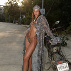 Bikini Cover Up Kimono Print Bandage Three Piece Swim Sets