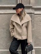 TAVIMART  -  Vintage Large Lapel Collar Short Coats Women Retro Casual Double-Breasted Pocket Coat Female Autumn Chic Loose Street Outwear