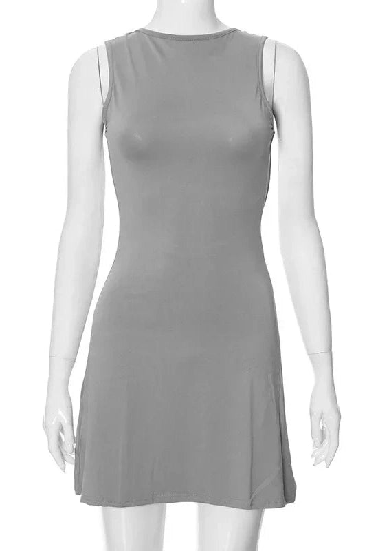 Backless O Neck Sleeveless Mini Dress - Sleeveless Mini Dress