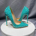 Mint Green Pointy Toe High Heel Shoes with Silver Spikes