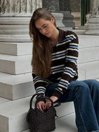 Vintage Stripe Basic Women's T-shirt Casual Long Sleeve Female All Match Polo Shirt Spring New Ladies Loose Tops High Street
