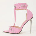 Crystal Clear High Heel Sandals with Tassels and Ankle Strap