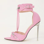 Crystal Clear High Heel Sandals with Tassels and Ankle Strap