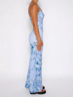 Scoop Neck Spaghetti Strap Floral Print Bustier Bodycon Maxi Dress