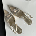 Silk Square Button Thin Heels Women Pumps