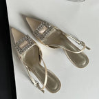 Silk Square Button Thin Heels Women Pumps