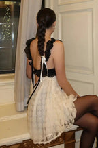 Flower Lace Backless Mini Dress - Lace Backless Mini Dress