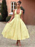 Jacquard Strapless Bow Back Fit and Flare Mini Dress
