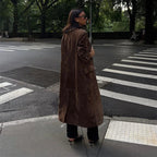 Casual Solid Long Women Streetwear Long Sleeve Turn-down Collar Double Breasted Female Coat 2025 Autumn Fashion Lady Jacket New