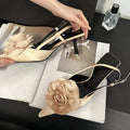 Flower Buckle Strap Pumps with Sexy Pointed Toe and Thin Heels for Women