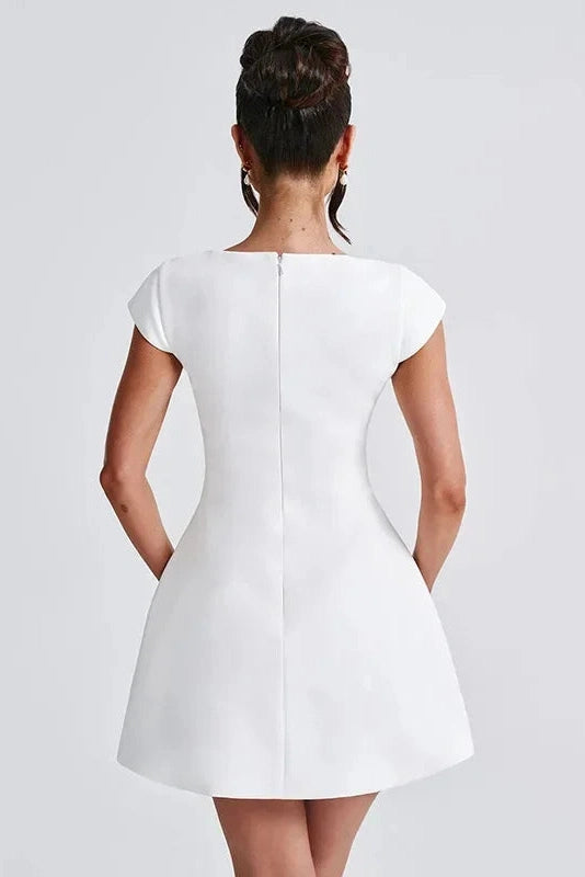 A-Line Mini Dress with Square Collar and Short Sleeves