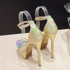 Summer Fashion Color Diamond Rivet Ankle Strap Platform High Heels for Women