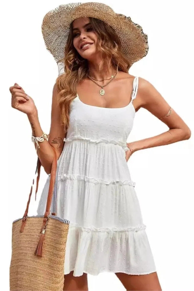 Spaghetti Strap Lace-Up Backless Mini Dress - Spaghetti Strap Mini Dress