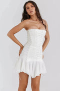 Strapless Lace-Up Backless Patchwork Mini Dress - Patchwork Mini Dress