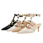 Thin High-heeled Shallow Mouth Pointed Roman Style Metal Rivets Shoes
