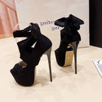Ankle Cross-Strap Peep Toe Women Pumps with Platform and Extreme Thin High Heels
