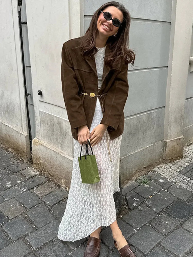 Fashion Turn Down Collar Suit Jacket for Women Casual Long Sleeve Single Breasted Female Coats 2024 Autumn Office Ladies Suits