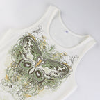 DressBetty - Slim Knitted Vest White Sleeveless O Neck Butterfly Vintage Print Tank Crop Tops