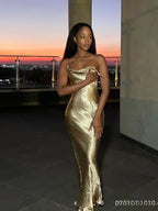 Satin Cowl Neck Spaghetti Strap Slip Maxi Gown